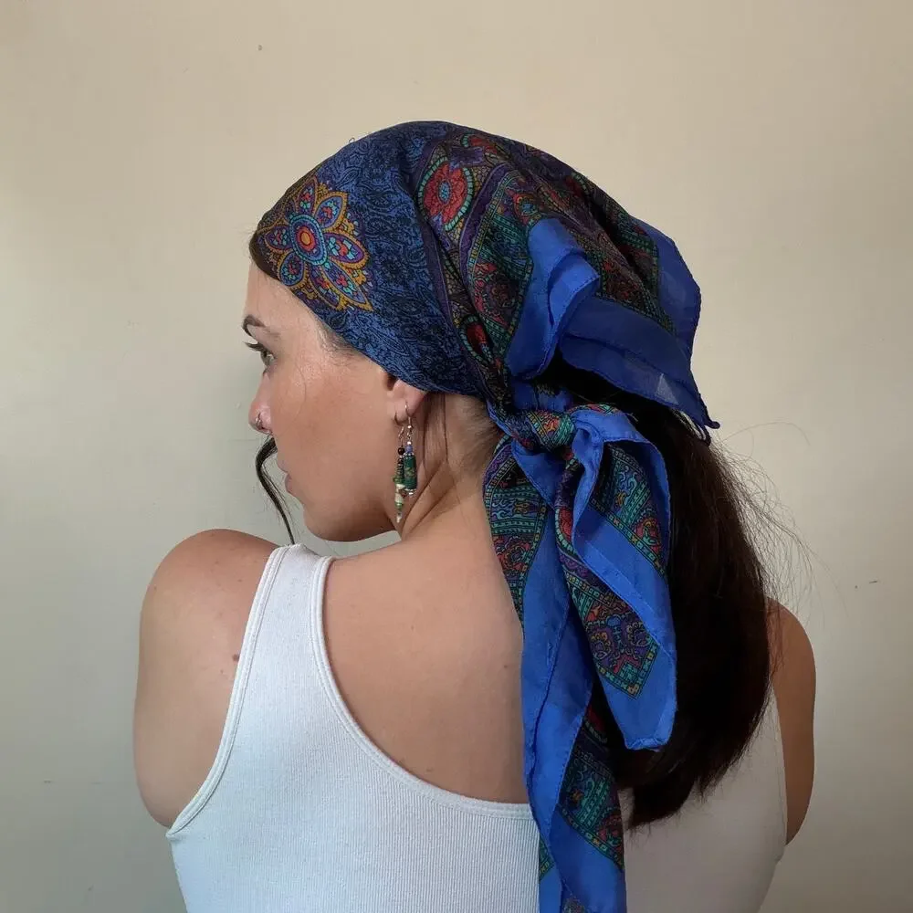 Vintage Colorful Medallion Square Handkerchief Scarf
